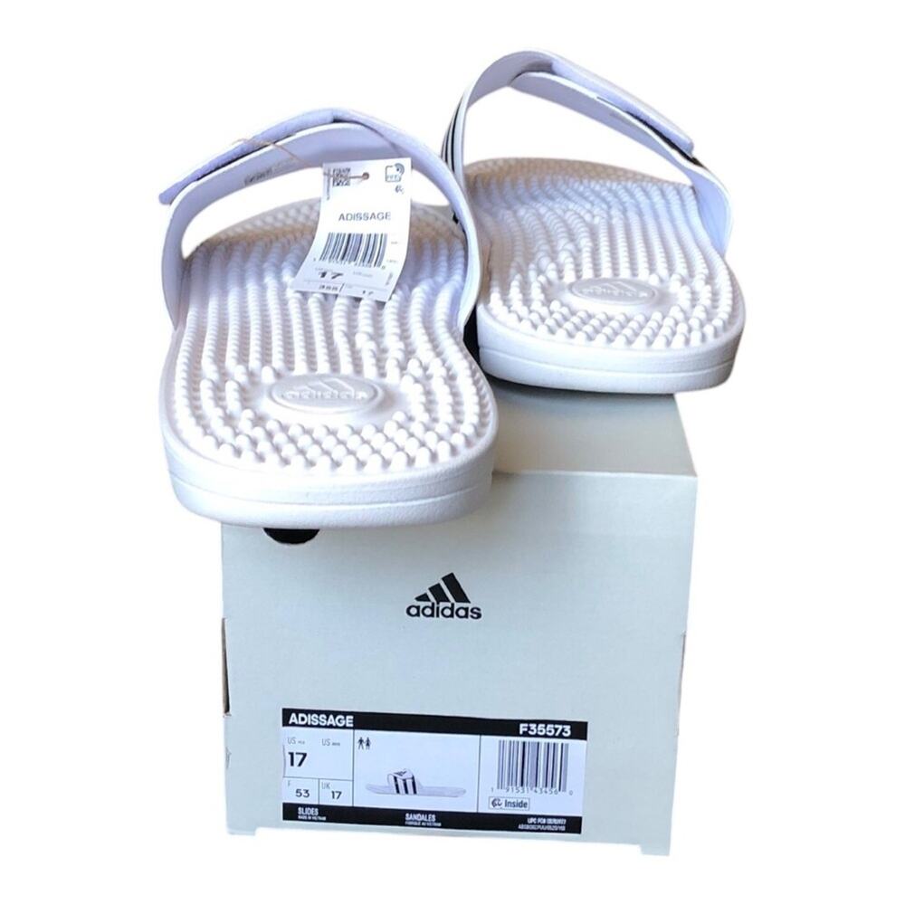 Adidas Adissage Massage Slides White Black Post Workout Recovery Sandals Size 17 - Picture 4 of 16
